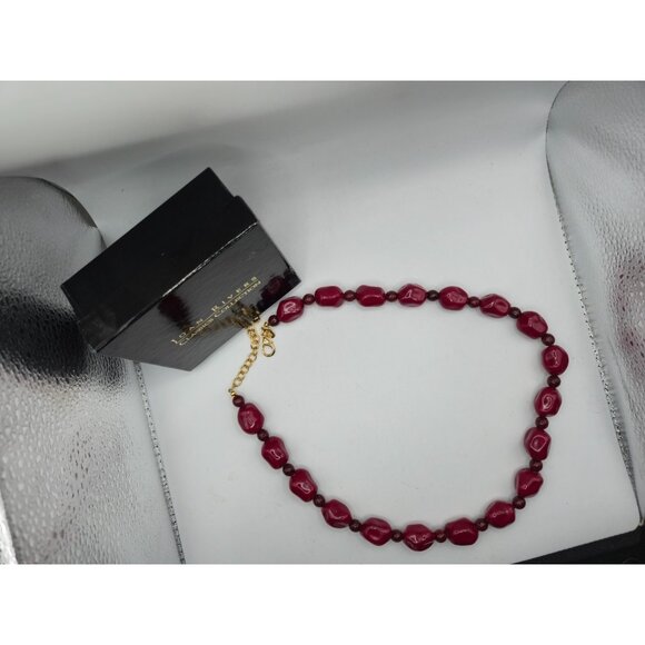 Joan Rivers Red Nugget Bead Necklace Gold Tone Signed Boxed Classic Collection - Picture 2 of 6